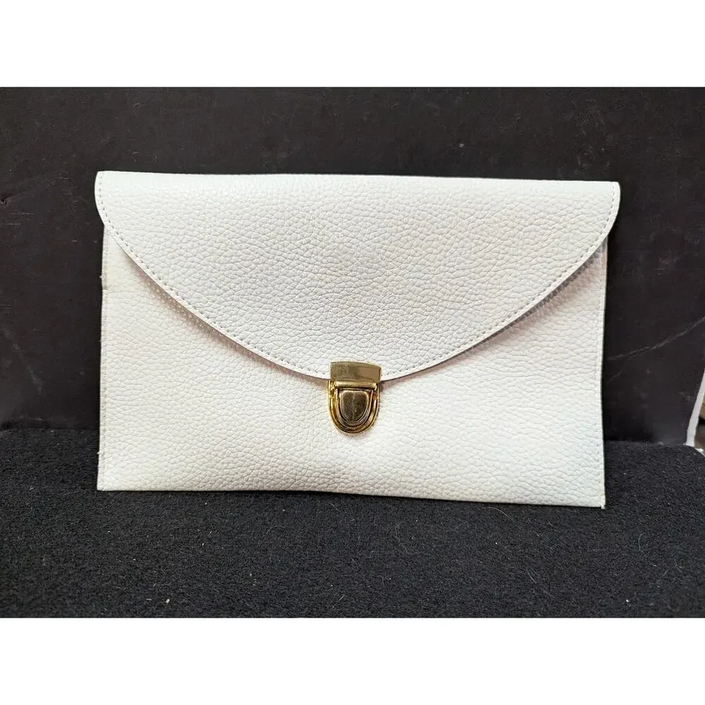 Vegan Pebbled Leather Conververtible Clutch Purse Shoulder Bag gold chain clasp